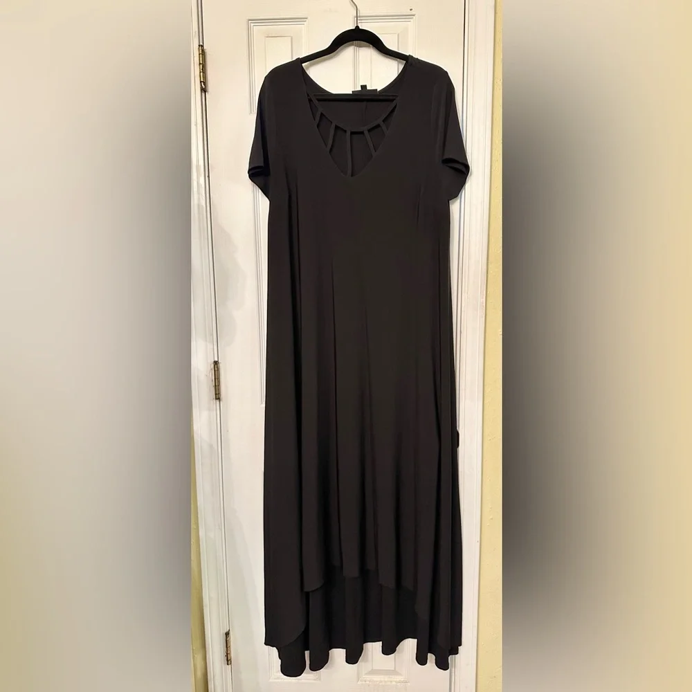 Lane Bryant Strappy Caged Cutout Front Black High Low Maxi Dress - Picture 1 of 8